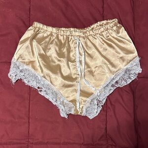 Elegant Gold Satin Lace Trim Shorts